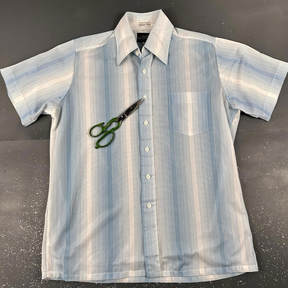 VTG 70's Mohawk Shirt Mens Medium Blue White Striped Pool BBQ Park Beach Retro